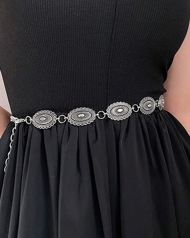 Bauchkette / Alt‑silberne Hüftkette, verziert mit ovalen Anhängern