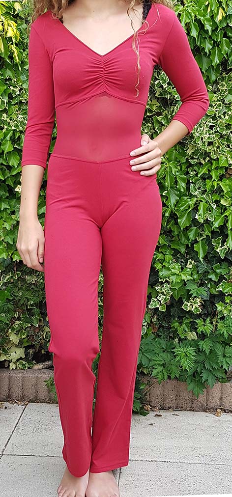 Bauchtanz-Catsuit in Burgunderrot mit verstärktem Bauchnetz. Größe XS, 2XL und 3XL