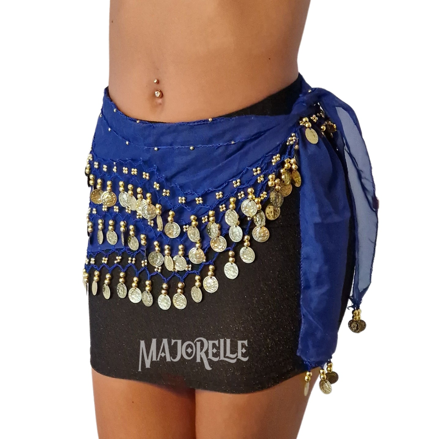 Bauchtanz Hüfttuch blau mit Goldmünzen