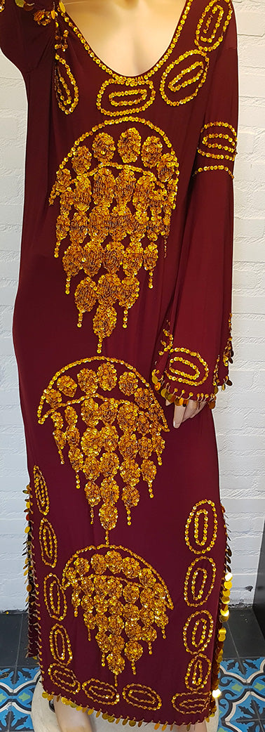 Hochwertiges Saidi / Baladi / Hagalla Kleid in Burgund / Gold