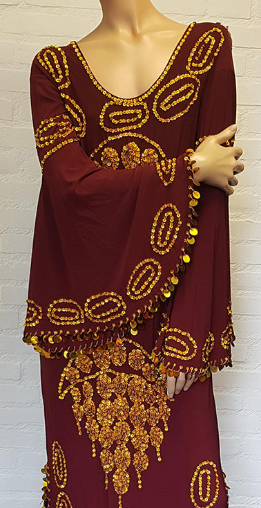 Hochwertiges Saidi / Baladi / Hagalla Kleid in Burgund / Gold