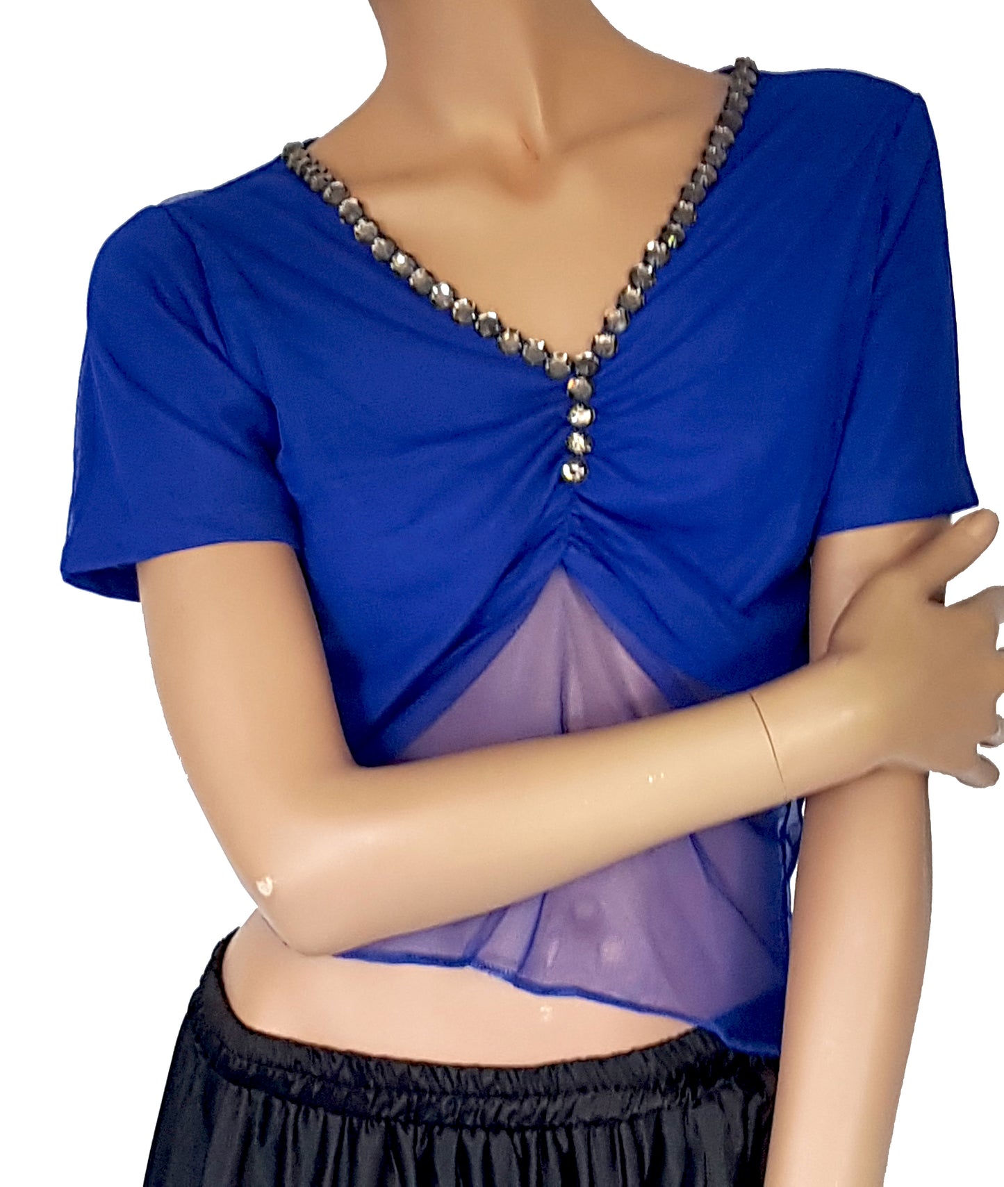 Bequemes Jersey-Shirt mit Netzbauch aus Mesh-Gewebe - Größe S