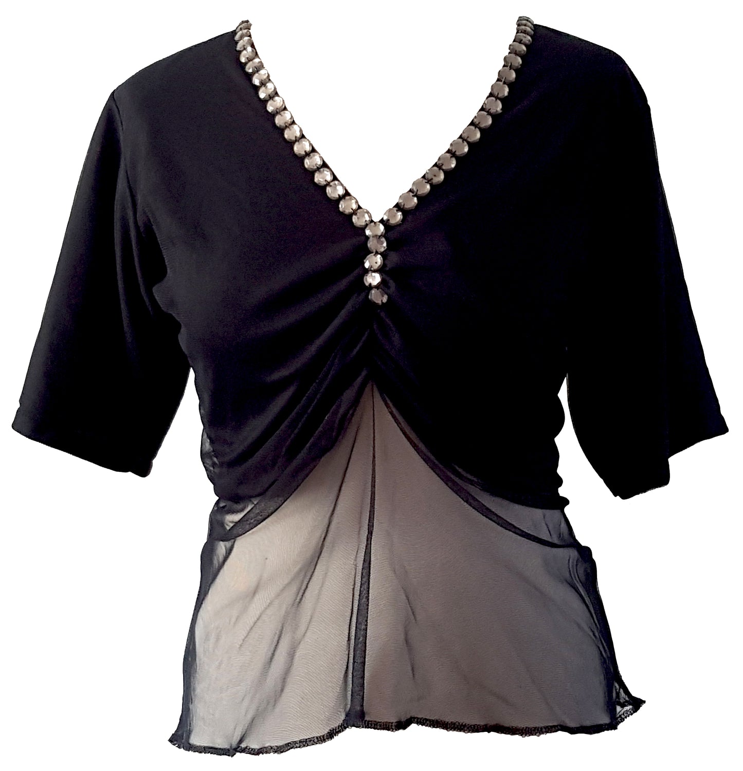 Bequemes Jersey-Shirt mit Netzbauch aus Mesh-Gewebe - Größe S