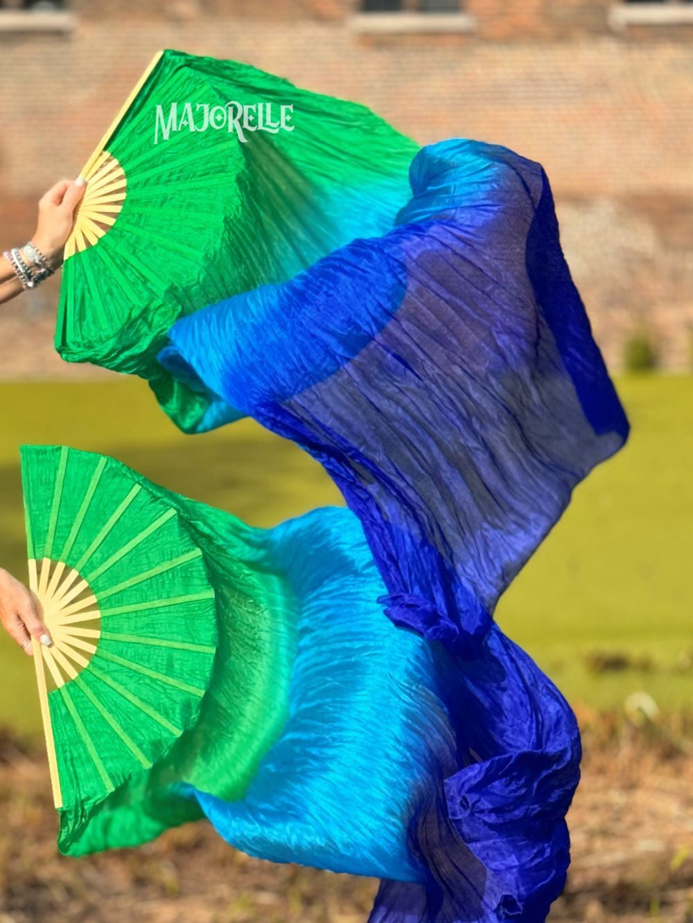 Seidenschleierfächer in grün türkis blau