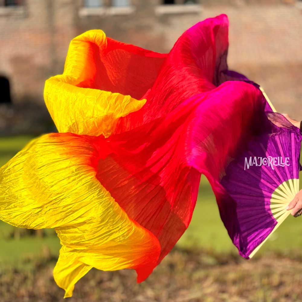 Seiden Schleierfächer in Lila, Fuchsia und Orange