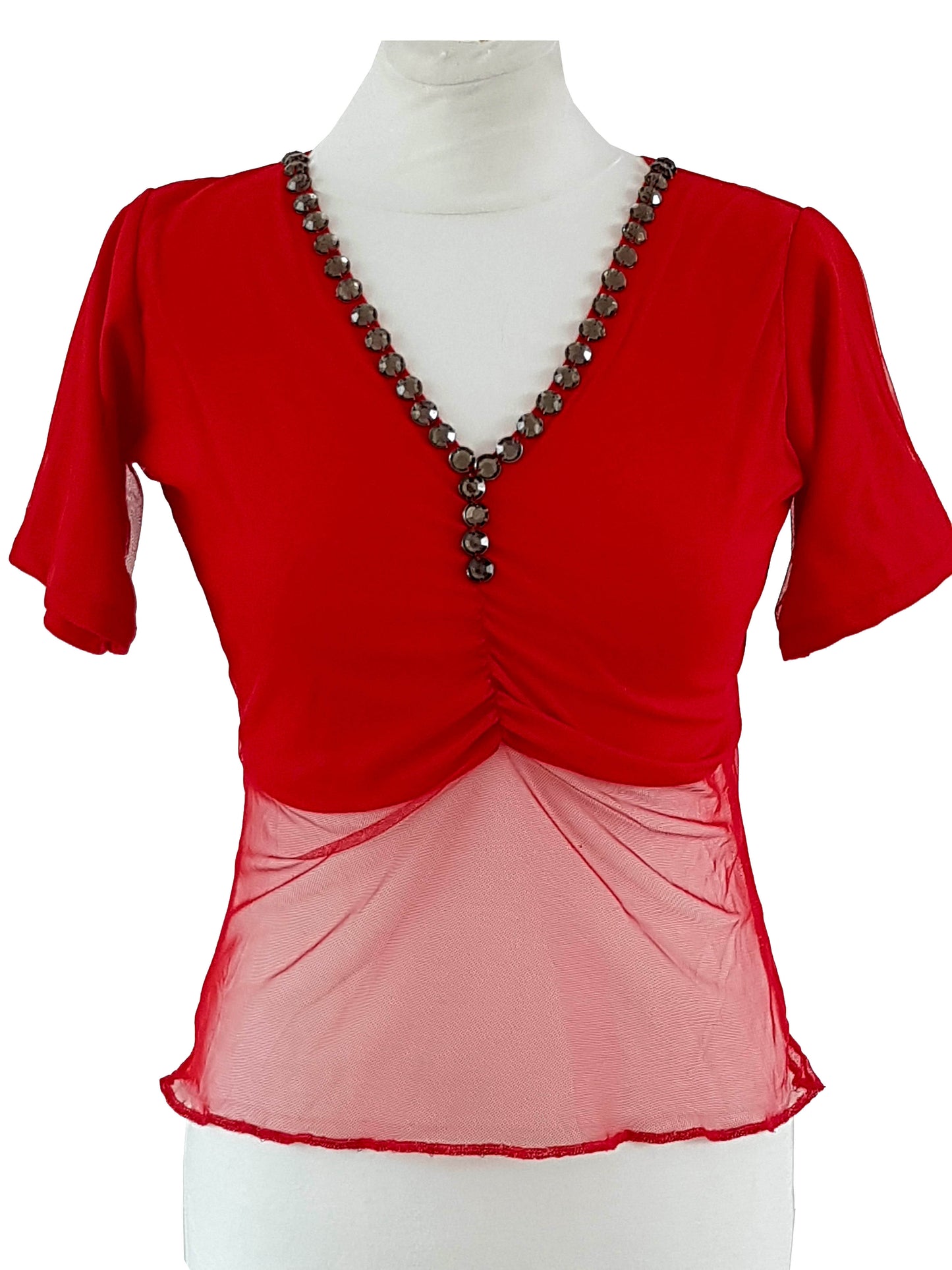 Bequemes Jersey-Shirt mit Netzbauch aus Mesh-Gewebe - Größe S