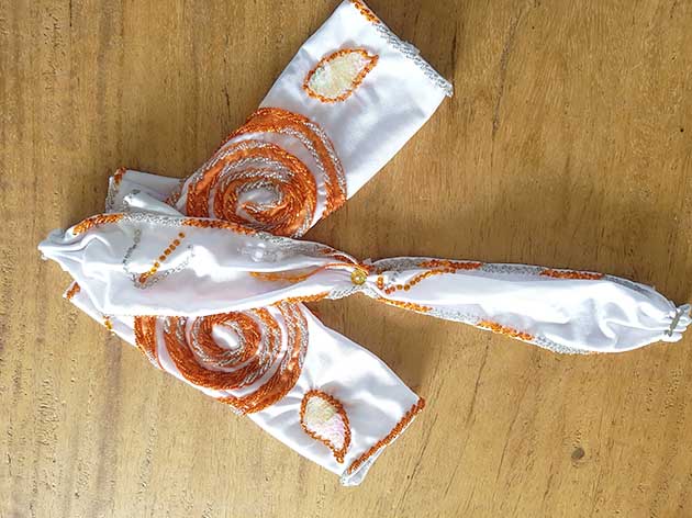 Bauchtanzrock Nadrah in Weiß mit Orange