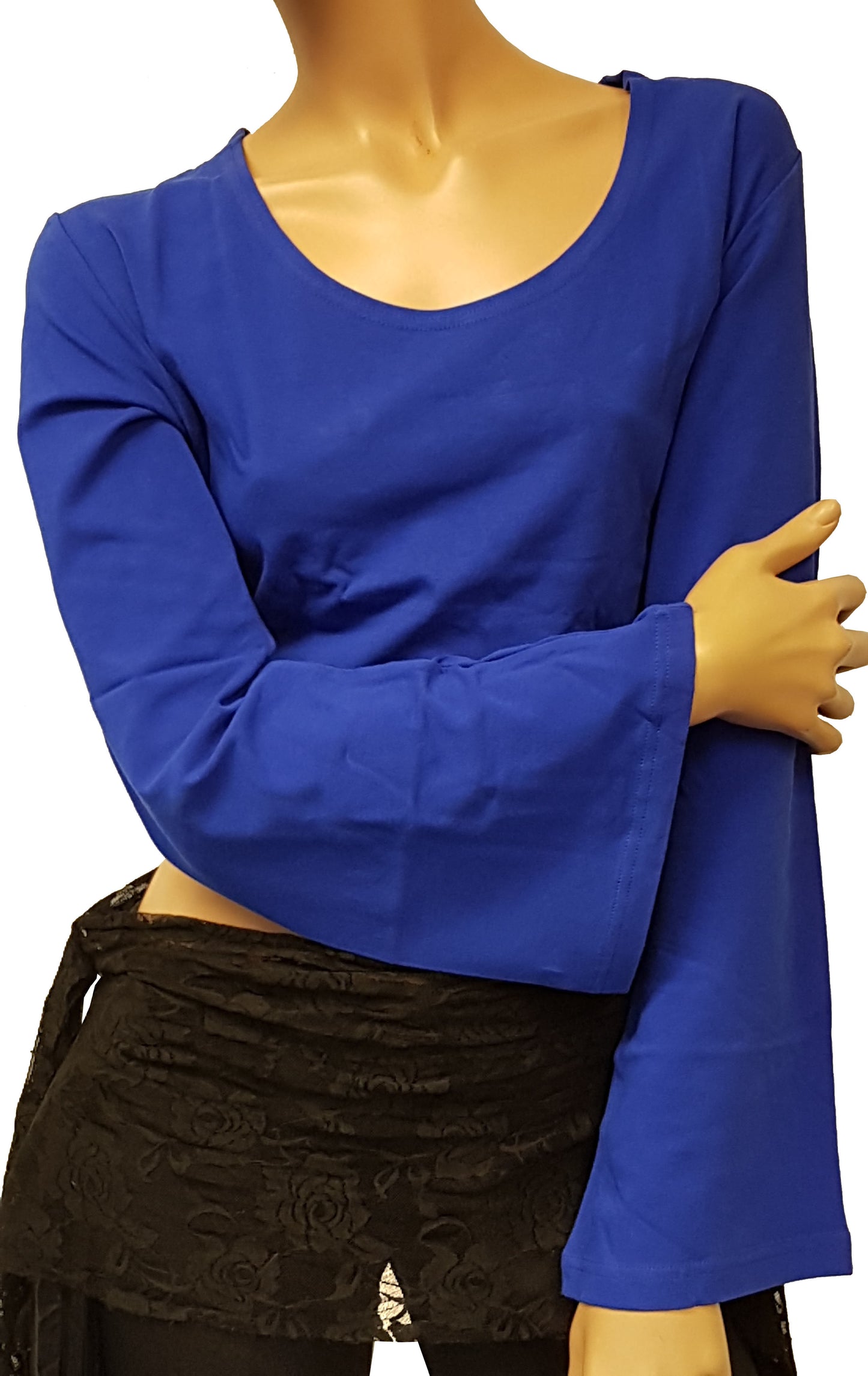 Bauchtanz-Top in Blau mit Trompetenärmeln Größe 3XL