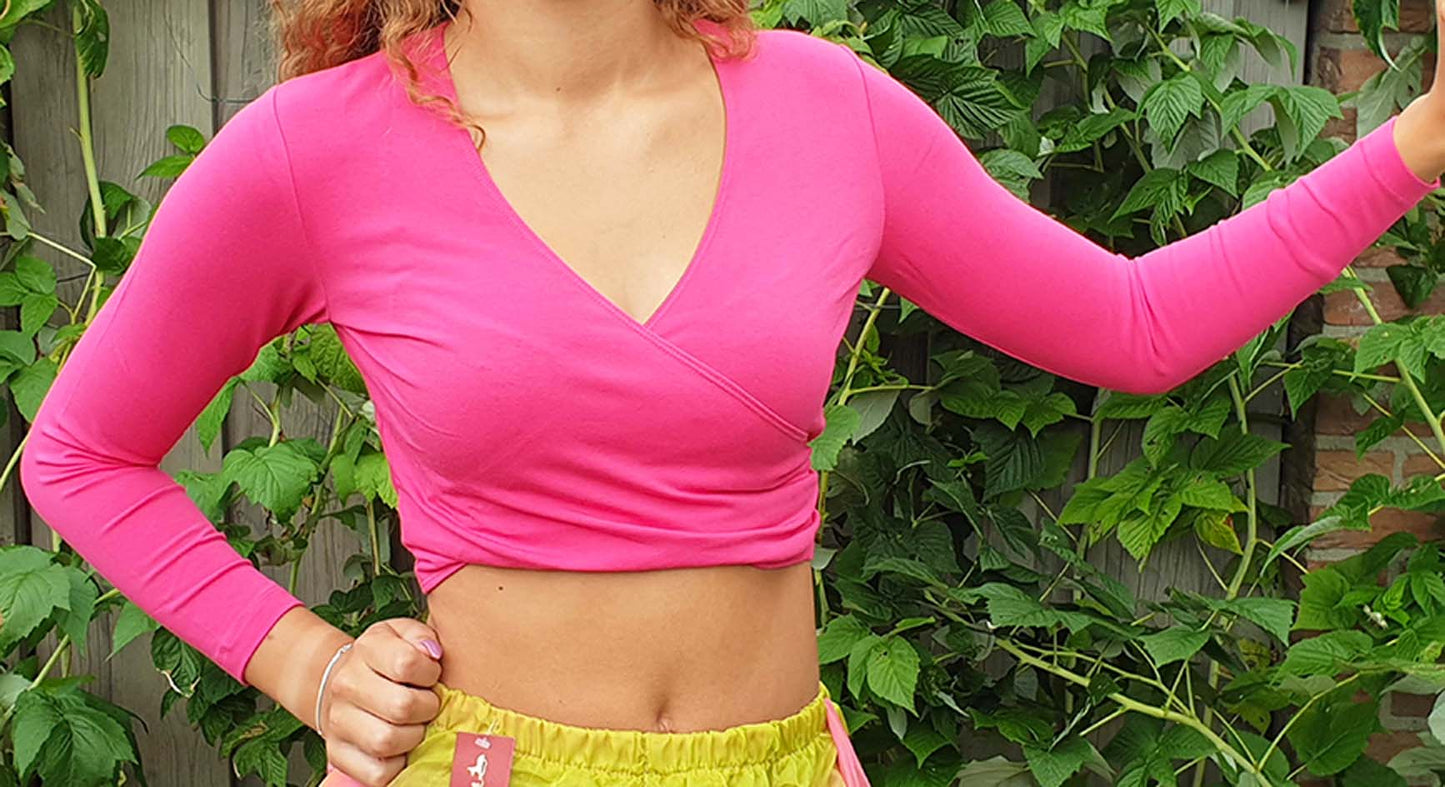 SALE Bauchtanz-Top zum Binden in Fuchsia mit langen Ärmeln