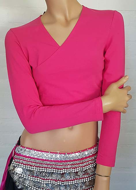 SALE Bauchtanz-Top zum Binden in Fuchsia mit langen Ärmeln