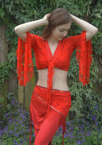 Top aus Allover-Spitzen-Stretch-Qualität in Rot