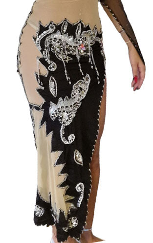 Bauchtanzkleid Maysun asymmetrisch schwarz/silber