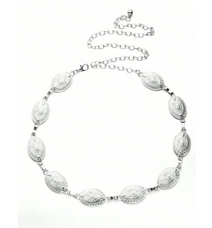 Bauchkette / Alt‑silberne Hüftkette, verziert mit ovalen Anhängern