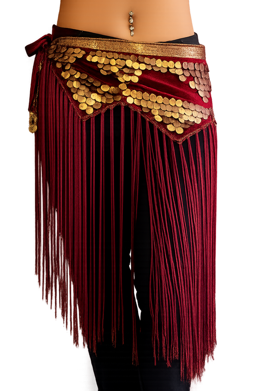 Belly dance Hip scarf tribal bordeaux