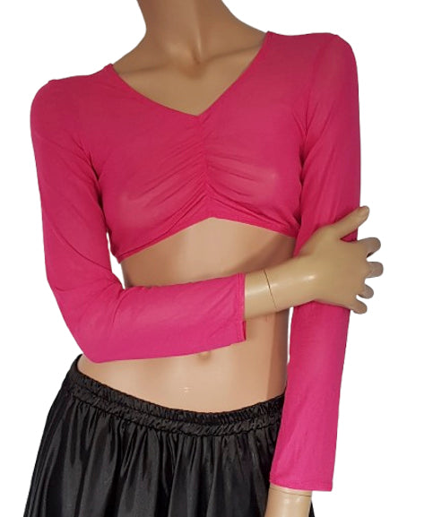 Crop Top aus Netzstoff in Fuchsia