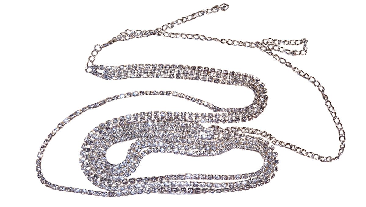 Bauchkette / Hüftkette silber mit Strass