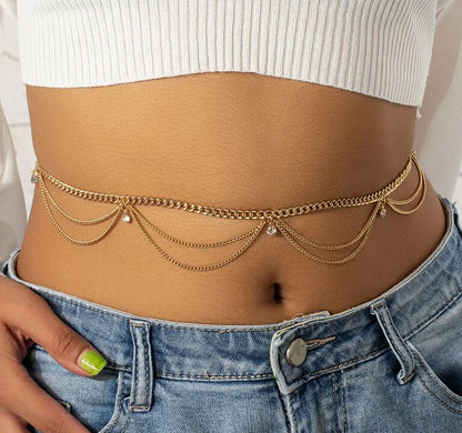 Bauchkette / Hüftkette gold mit kleine Strass