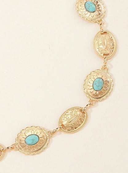 Bauchkette / Alt‑silberne Hüftkette, verziert mit ovalen Anhängern