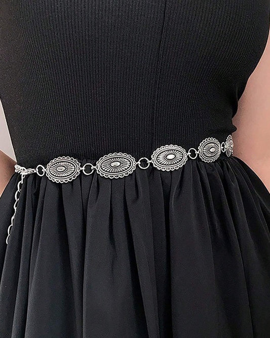 Bauchkette / Alt‑silberne Hüftkette, verziert mit ovalen Anhängern