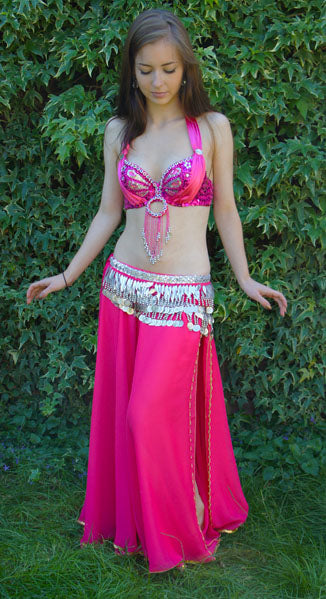 Buikdans BH mit Pailletten in Fuchsia