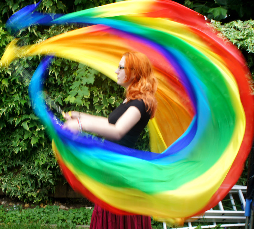 Seiden Bauchtanz Poi/Voi mit Seidenschleier in multi colour
