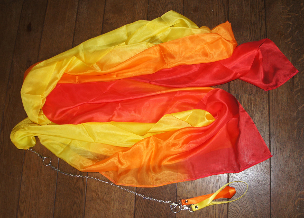 Seiden-Bauchtanz-Poi/Voi mit Seidenschleier in Rot-Orange-Gelb
