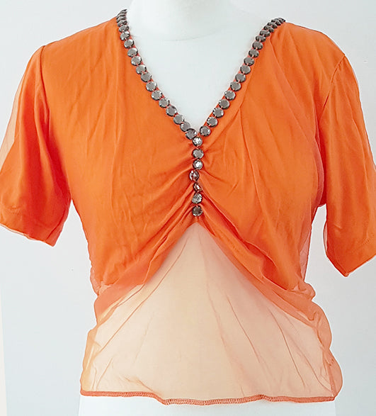 Bequemes Jersey-Shirt mit locker sitzendem Mesh-Bauchnetz