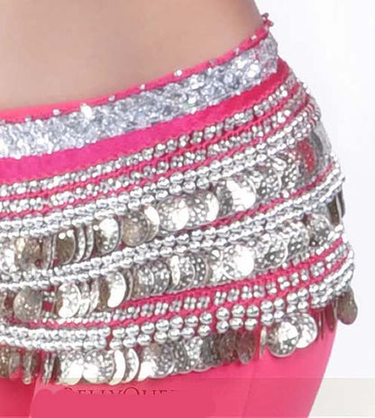 Bauchtanz Hüfttuch fuchsia mit silbernem Band