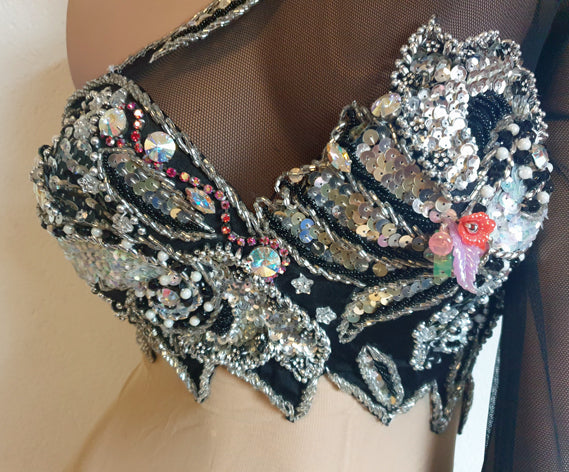 Bauchtanzkleid Maysun asymmetrisch schwarz/silber
