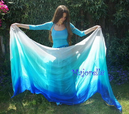 Bauchtanz Seidenschleier im Weiß Pfauengrün Turquoise Blue 100% Seide