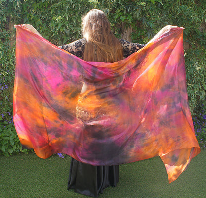 Bauchtanz Seidenschleier Tie Dye Fuchsia Gold Dchwarz