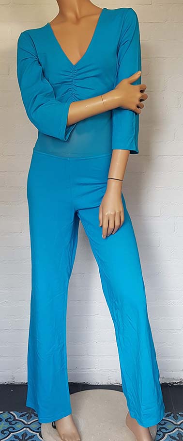 Catsuit türkis mit verstärktem Bauchnetz. Nur noch Größe XS/S/3XL übrig