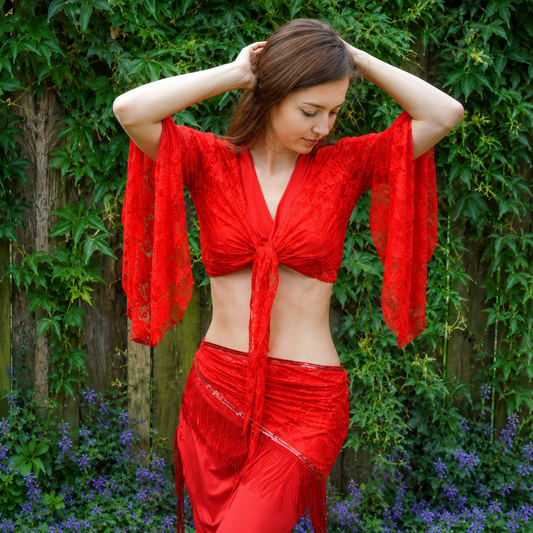 Top aus Spitzen Stretch in Rot