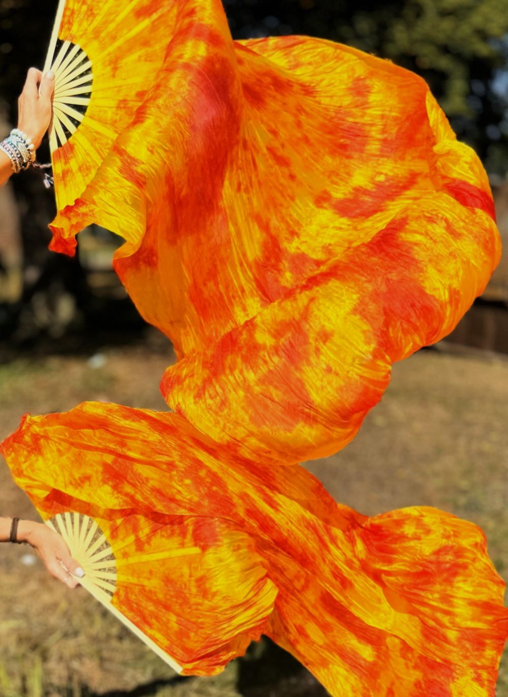 Seiden Schleierfächer in Flame. Aus echter Seide