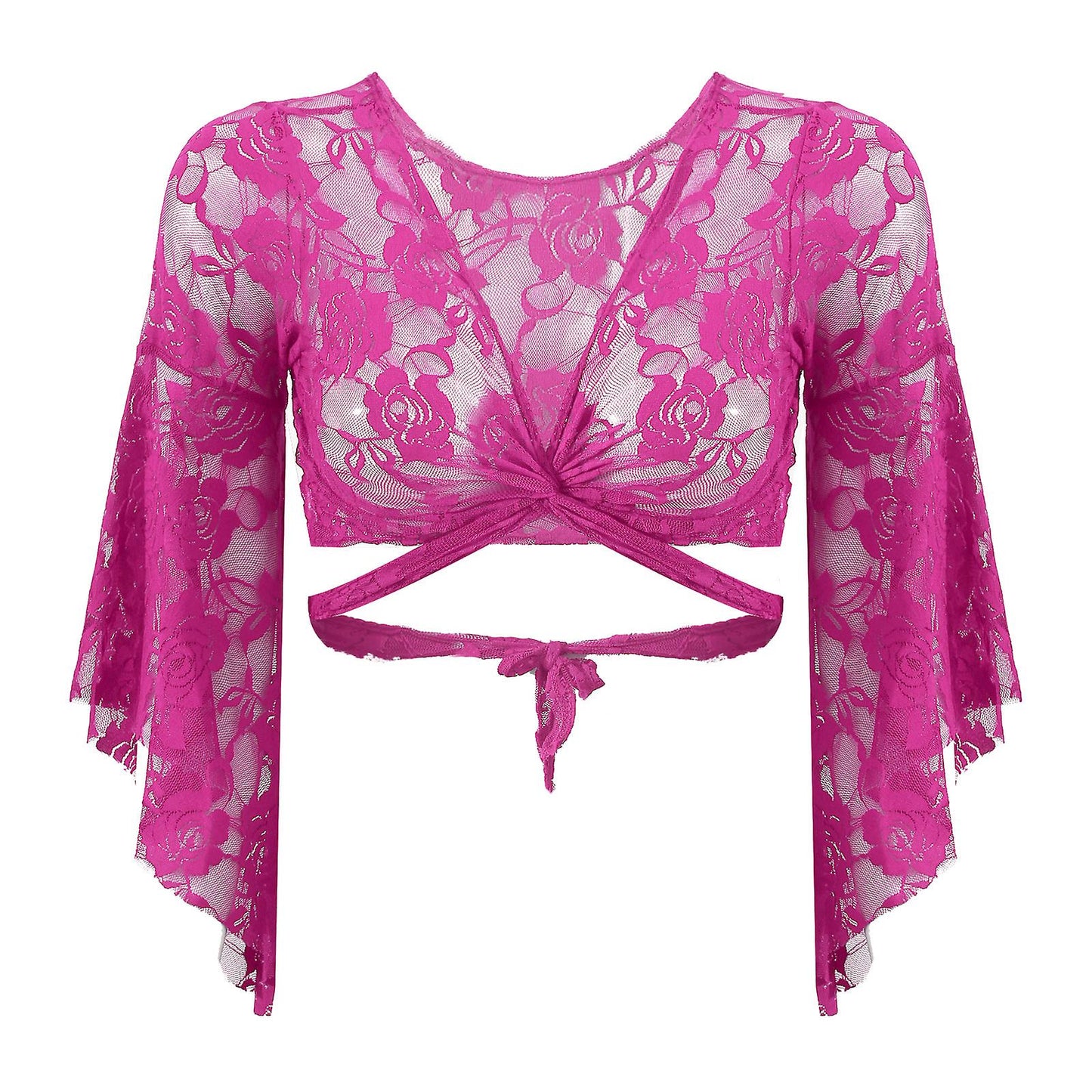 Das Oberteil besteht komplett aus Spitzen-Stretchstoff in Fuchsia