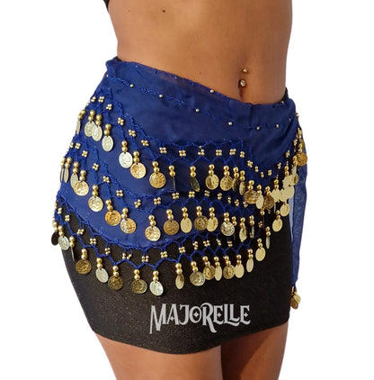 Bauchtanz Hüfttuch blau mit Goldmünzen