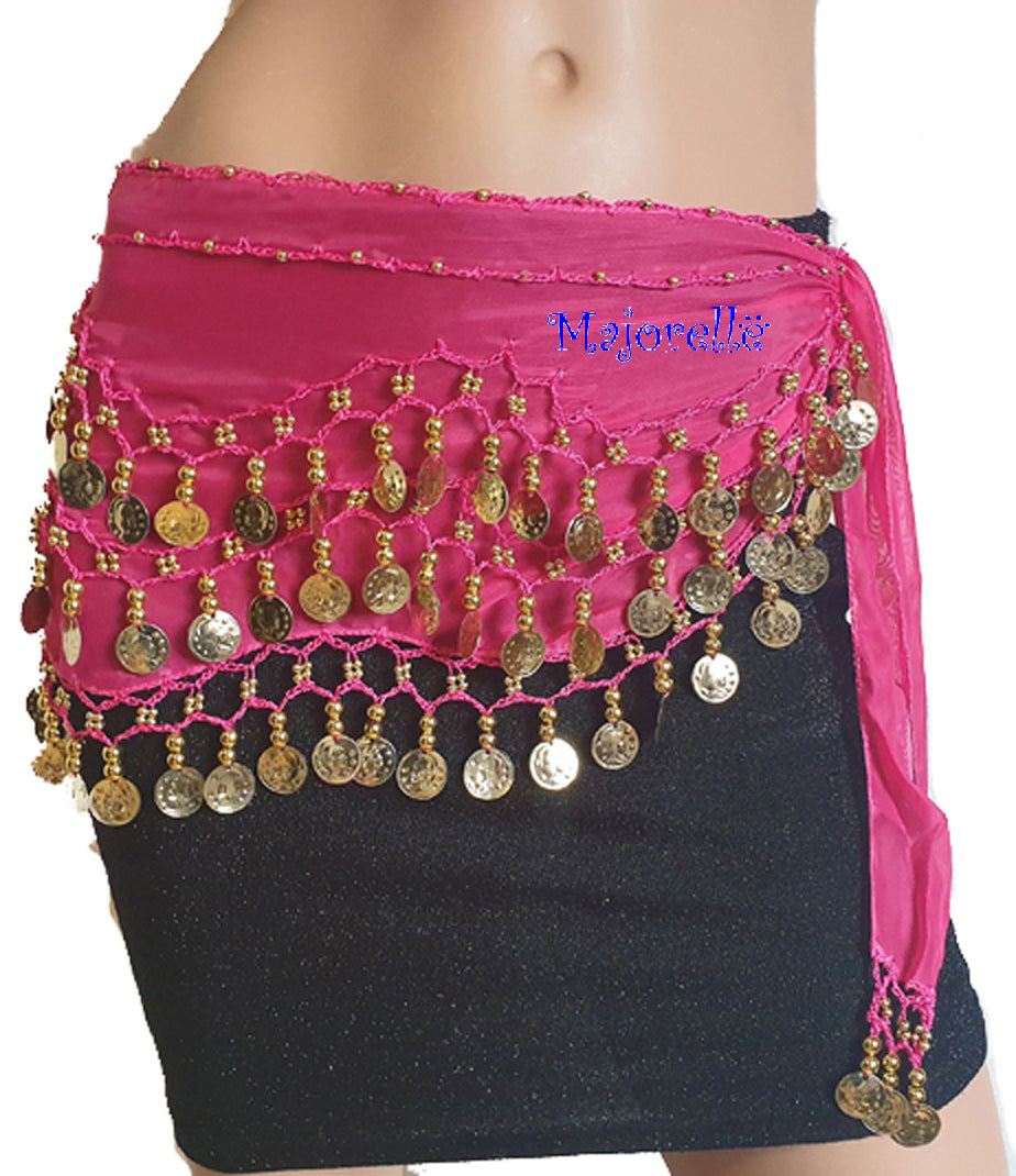 Bauchtanz-Hüfttuch Fuchsia mit Goldmünzen