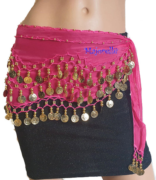 Bauchtanz-Hüfttuch Fuchsia mit Goldmünzen