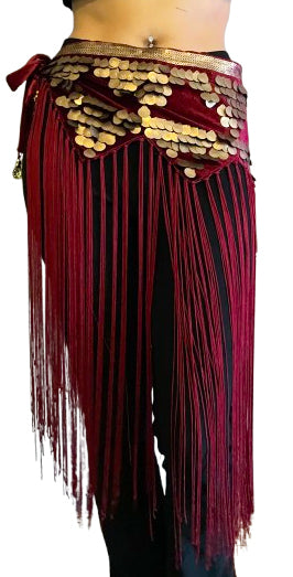 Tribal-Hüfttuch mit Fransen in Bordeaux