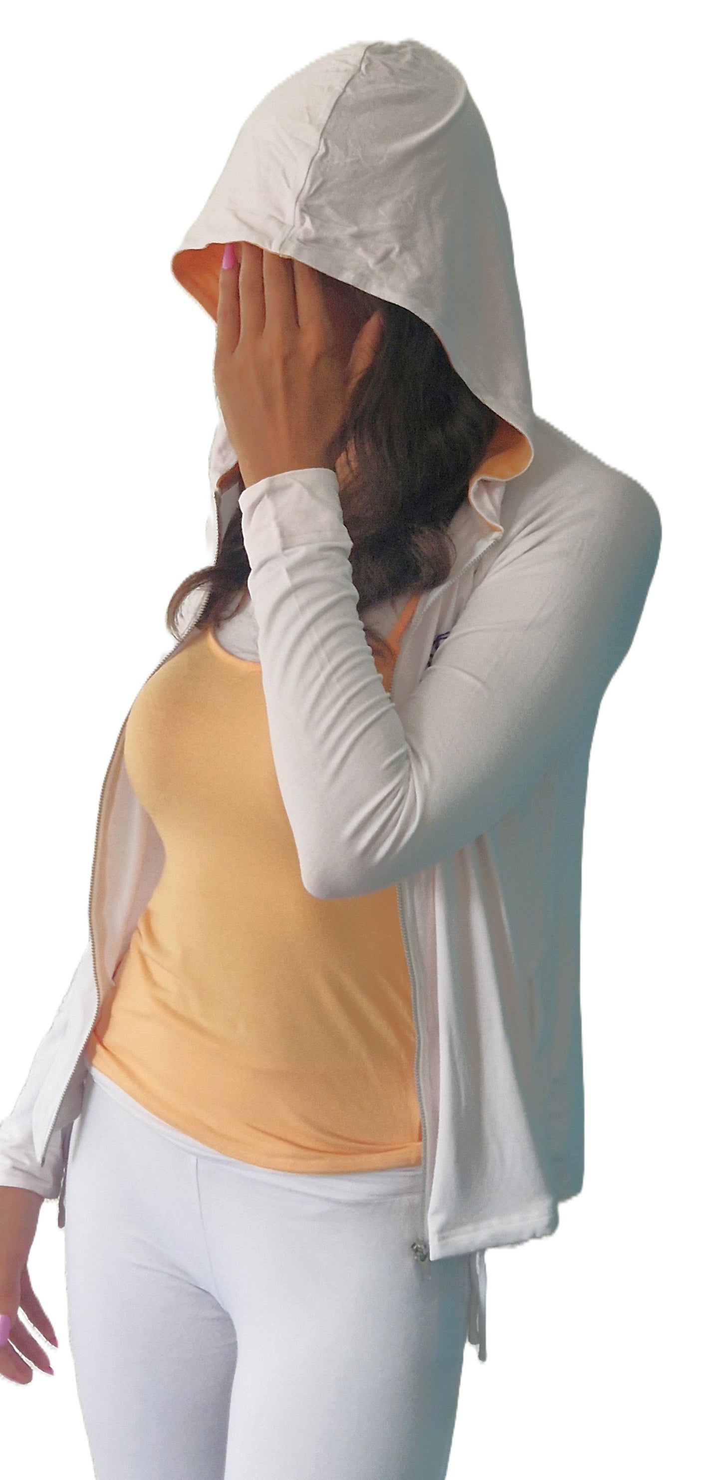Yoga Hoodie weiß mit Pfirsich Akzent