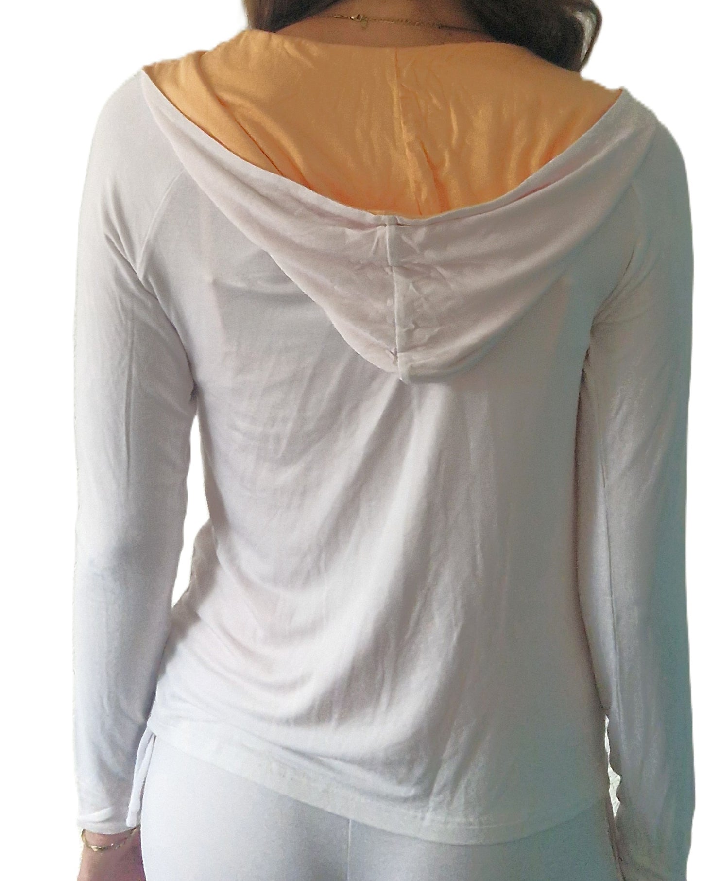 Yoga Hoodie weiß mit Pfirsich Akzent