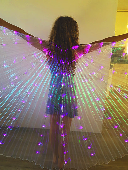 Isis Wings Organza (durchscheinend) in weißem Perlmutt mit violetten LED-Lichtern