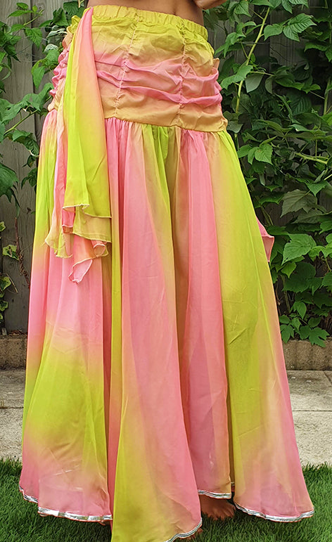 Rayon (Chiffon) Rock in Lime/Pink, ca. 100cm Länge