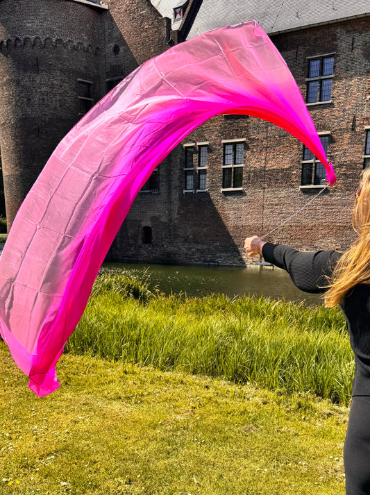 Seiden Bauchtanz Poi/Voi mit Seidenschleier in Fuchsia und Weiß