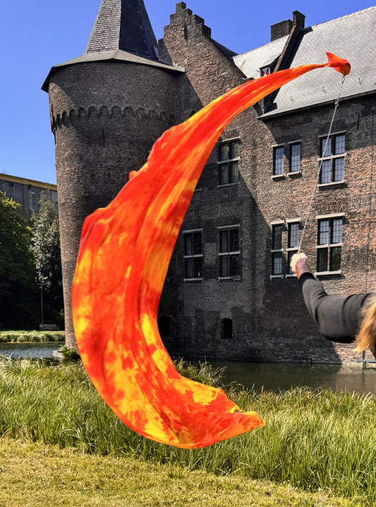 Seiden-Bauchtanz-Poi/Voi mit Seidenschleier in Orange-Gelb