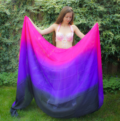 Bauchtanz Seidenschleier im Schwarz Lila Fuchsia 100% Seide