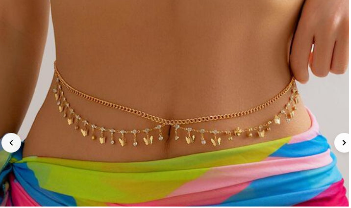 Bauchkette / Hüftkette gold mit Schmetterlingen