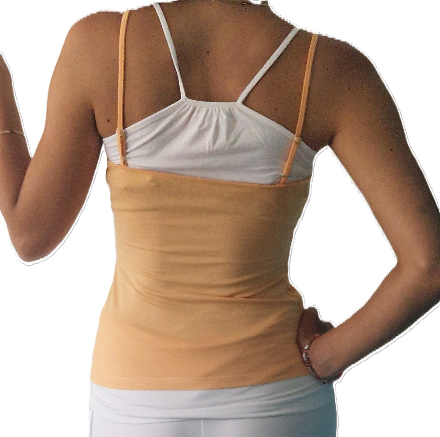 Yoga Spaghetti Top Pfirsich mit weißem Akzent
