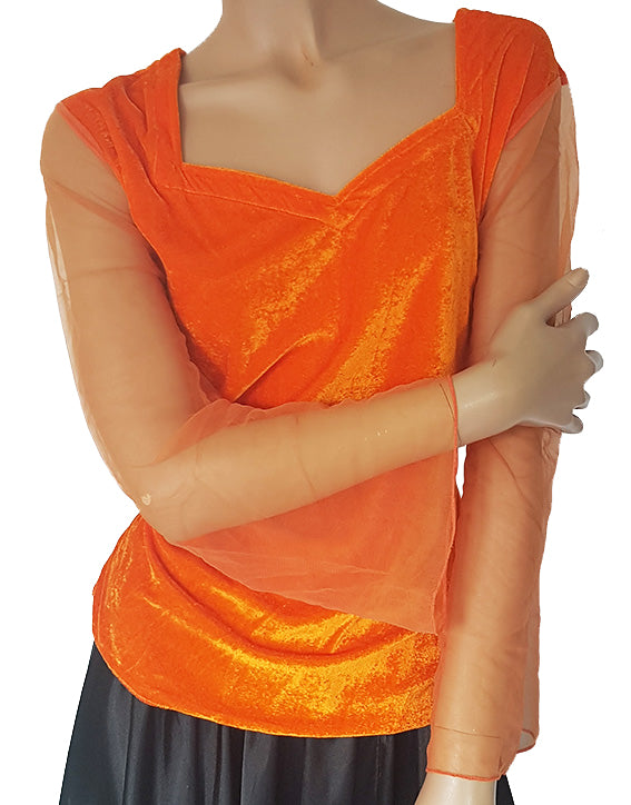 Samttop mit Tüll (Netz) Ärmel, orange