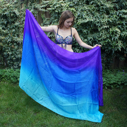 Bauchtanz Seidenschleier im Lila, Blau und Türkis 100% Seide